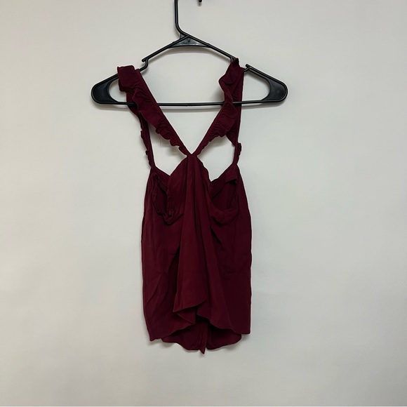 Madewell Ruffle Strap Cami Crop Top Red Burgundy Button Front Blouse Shirt 0 - Picture 7 of 9